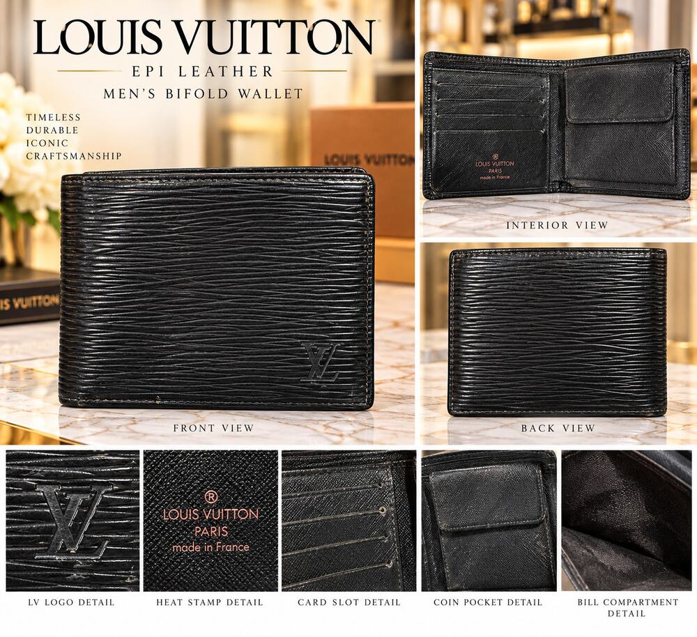 Louis Vuitton Epi Marco Bi-Fold Wallet Black
